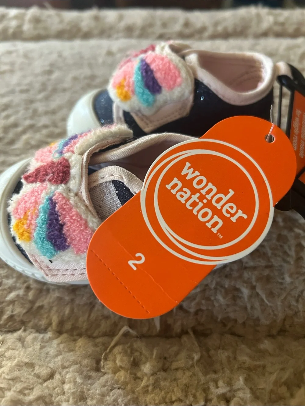 wonder nation Navy Canvas Sneakers with Pink & Multicolor Butterfly